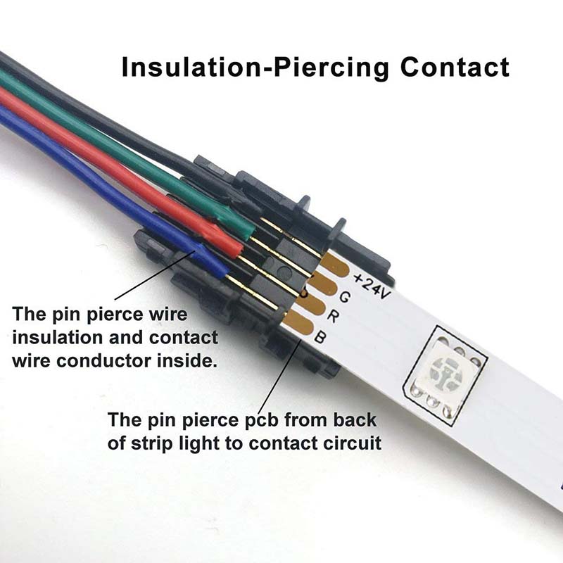RGB Strip Light Connector with 1.64ft Extension Wire for 5050 10mm LED strips , 20AWG 4-PIN + 4-PIN connector, DIY Strip to Controller or Board to Board Jumper, Waterproof Optional